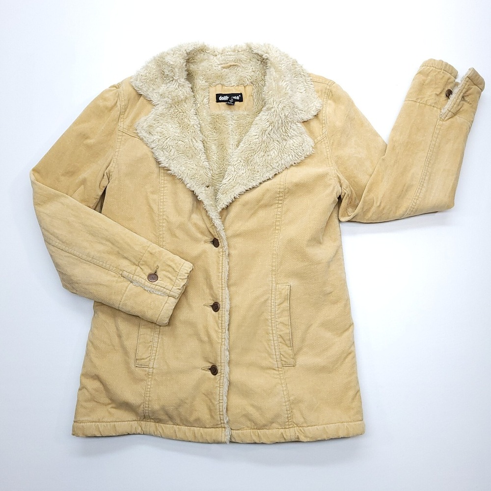 Vintage Coat Women M Beige Penny Lane Inspired Faux‎ Fur Corduroy Dollhouse